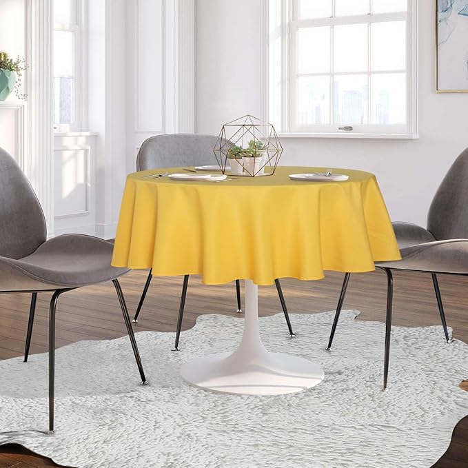 sancua Round Tablecloth - 48 Inch - Water Resistant Spill Proof Washable Polyester Table Cloth Decorative Fabric Table Cover for Dining Tables, Buffet Parties and Camping, Yellow