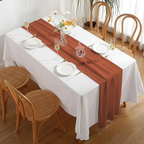 2 Pack 10 Ft Chiffon Table Runner Rust Gauze Long Table Runners 27x120 Inches Sheer Tulle Table Runner for Rustic Wedding Reception Bridal Shower Decorations Birthday Party