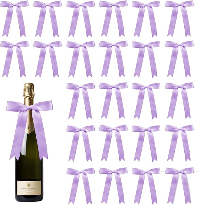 30 Pcs Satin Light Purple Bows with Twist Tie, 5x7 Inchfor Gift Wrapping Cake Treat Bags Craft DIY Gift, Birthday Decorations, Balloons & Garland Home Decor