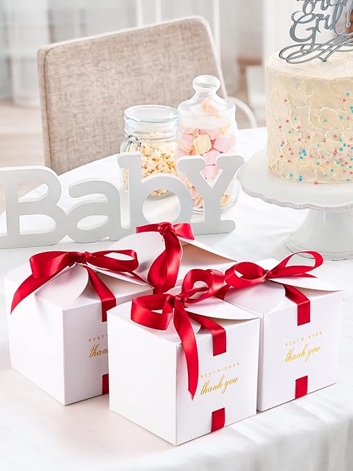 MESHA Gift Boxes 4x4x4'' 10 Pack, Small White Gift Boxes with Lids,Bridesmaid Proposal Box, Wedding Boxes for Gifts Thank You Box with Ribbon Cupcake Boxes
