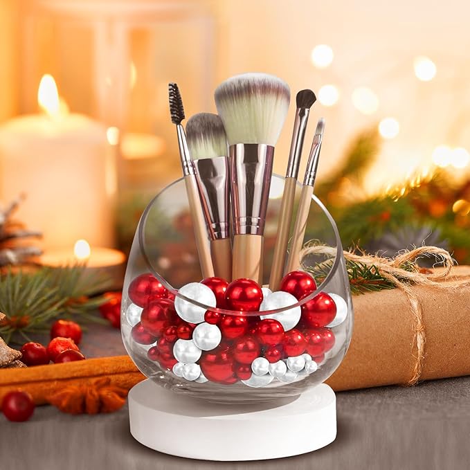150Pcs Red&White Polished No Hole Pearl Beads Vase Filler, Christmas Vase Filling Decorations, Plastic Pearls, Table Scatters, Wedding Home Decor, 8/14/20 mm