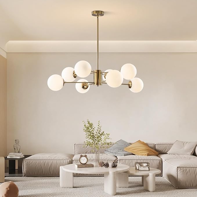 KCO Lighting 8-Light Glass Sputnik Chandelier Light Modern Gold Chandeliers Pendant Light Fixture Vintage Globe Ball Ceiling Flush Mount Light Fixture Kitchen Island
