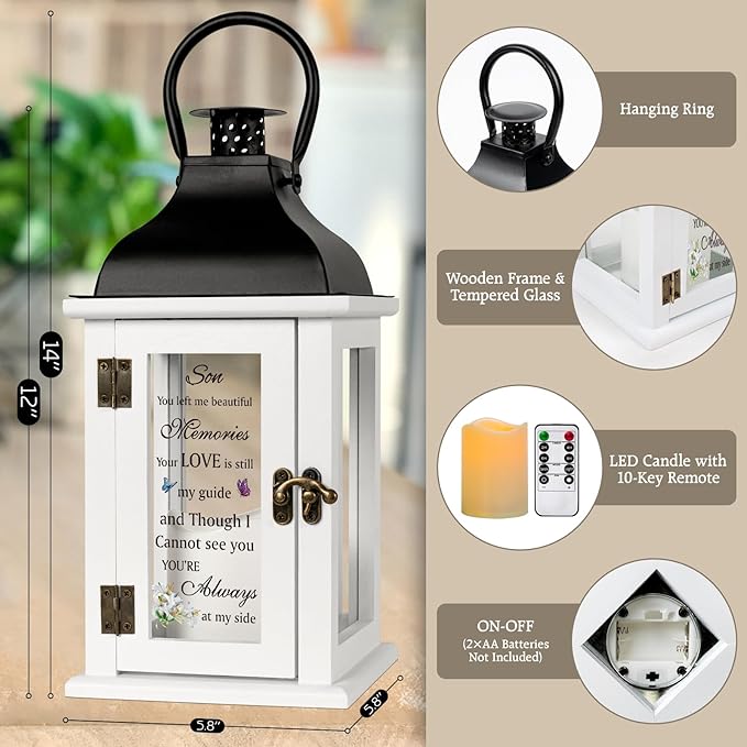 Memorial Lantern for Loss of Son in Memory of Son Bereavement Gifts Loss of Son Sympathy Gift for Mother Remembrance Gifts Memorial Gifts with LED Candle