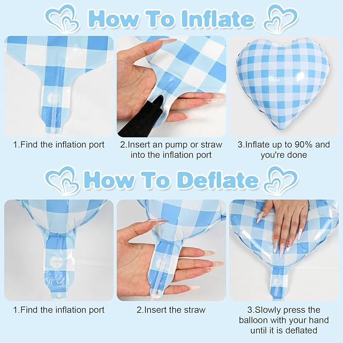 Blue White Checkered Heart Balloons,12Pcs 18Inch Light Blue Grid Heart Shaped Foil Helium Polyester Film Balloons for One Silly Goose Birthday Baby Shower Party Decorations