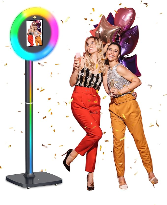 Portable Photo Booth Stand for iPads 10.2in-13in, Provide Cyratok APP Control and RGB Fill Light Lightweight Aluminum Alloy Photobooth Machine for Halloween Rental Wedding