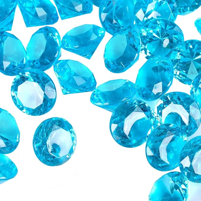 Acrylic Diamond Fake Gems Vase Filler, Babenest 240pcs 3/4 Inch Faux Diamonds Crystals Jewels for Table Scatters Wedding Party Event Arts & Crafts Birthday Decoration Favor (Baby Blue)