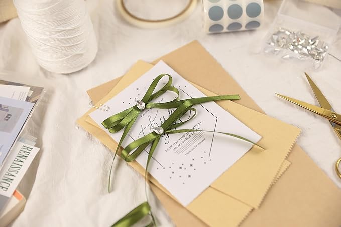 Olive Green Satin Ribbon 1/4 inch X Continuous 25 Yards, Single Face Polyester Ribbon Perfect for Gift Wrapping, Flower Bouquet, Wedding Decor, Crafts, Bow Making, Sewing and More