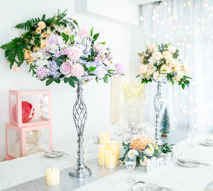 Wedding Centerpieces for Reception Tables - Twist Candleholder Stands, Flower Arrangement Vases, Metal Road-Leading Home Decor