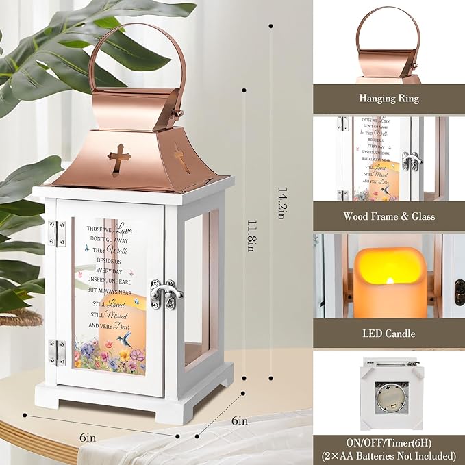 Memorial Lantern, Sympathy Bereavement Gifts Ideas for Loss of Loved One Mother Father, Condolences Funeral Gifts in Memory of Loved One with LED Candle