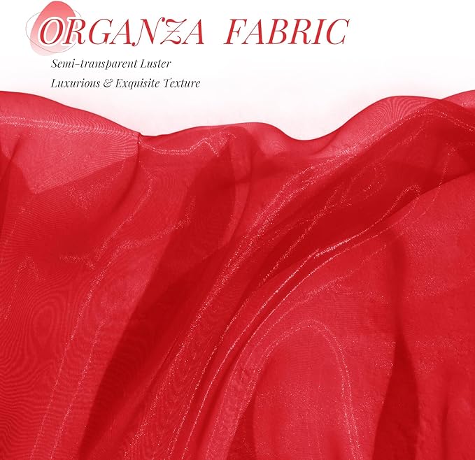 P Pothuiny Sheer Organza Fabric by The Yard, 10 Yards x 60 Inch Wide Bridal Red Organza Tulle Fabric Roll Shiny Gauze Fashion Dress Sewing Craft for Wedding Party Decorations Backdrop