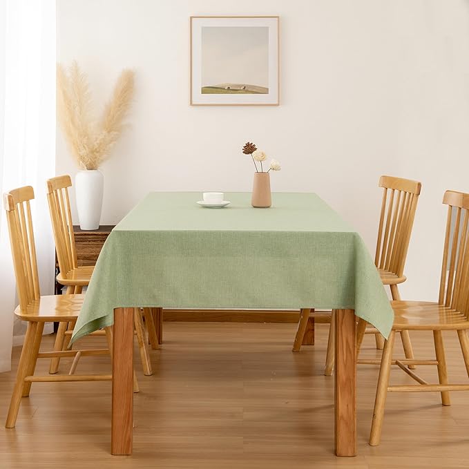 Hiasan 2 Pack Faux Linen Rectangle Tablecloth - Wrinkle and Stain Resistant Washable Table Cloth for Kitchen Dining Room Holiday Table Cover for Party Dinner, Green, 52 x 70 Inch