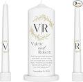 Unity Candles for Wedding, Modern Unity Set, Custom and Personalized Pillar and Taper Candles with Bible Quote, Unscented White Premium Wax, Religious and Wedding Ceremony, Special Events (Laurel)