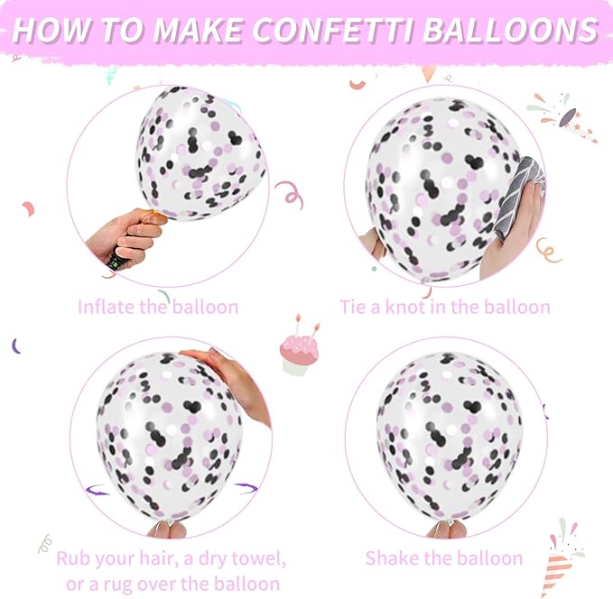Pink and Black Balloons, Hot Pink Balloons White Dots Black White Dots Balloon with Confetti Balloon for Girls Women Birthday Baby Bridal Shower Wedding Theme Party Decorations