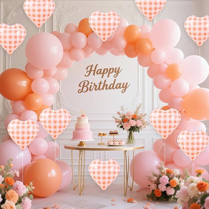 Red White Checkered Heart Balloons,12Pcs 18Inch Red Grid Heart Shaped Foil Helium Polyester Film Balloons for One Silly Goose Birthday Baby Shower Party Decorations