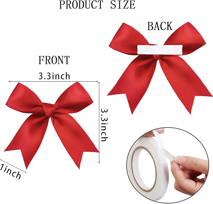 50 Pieces Gift Wrap Bows Premium Satin Ribbon Bows 3.3 Inch Craft Bows for Gift Wrapping DIY Treat Bags Holiday Gifts Bag Party Decorations, Wedding Decor Christmas Birthday Presents (Red)