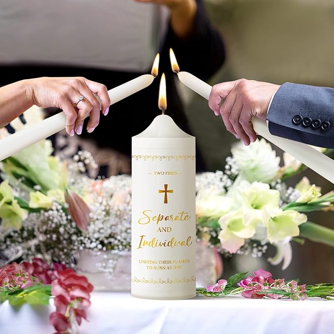 Frienda Unity Candles for Wedding Ceremony Set Wedding Unity Taper Candles Catholic Religious Ceremony Accessories(Vintage Style)