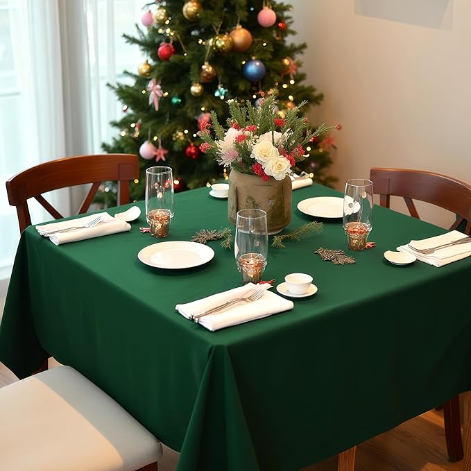 sancua Square Tablecloths 54x54 Inch Hunter Green - Fabric Table Cloth for Square or Round Tables, Washable Polyester Table Cover for Christmas Dinner, Holiday Party, Decorative Display Tables
