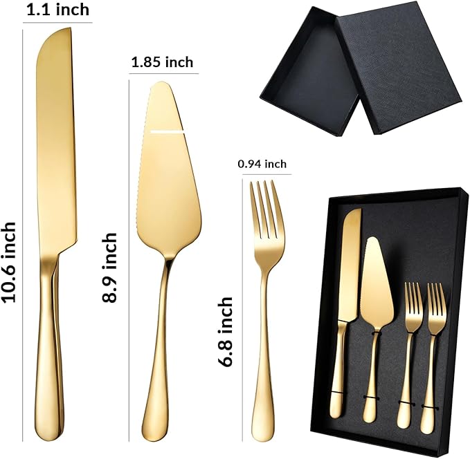Personalized Wedding Cake Knife and Server Set, Custom Gold/Silver Cake Cutting Set for Wedding, 4 Pieces Set with Forks for Engagements, Anniversaries, Bride and Groom (Silver)