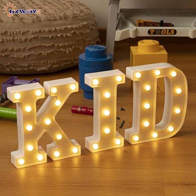 HXWEIYE LED Marquee Lights Sign - 36 Big Lights Letters (Alphabet & Numbers) for Party, Birthday, Bar, Christmas. Warm White, Battery Powered