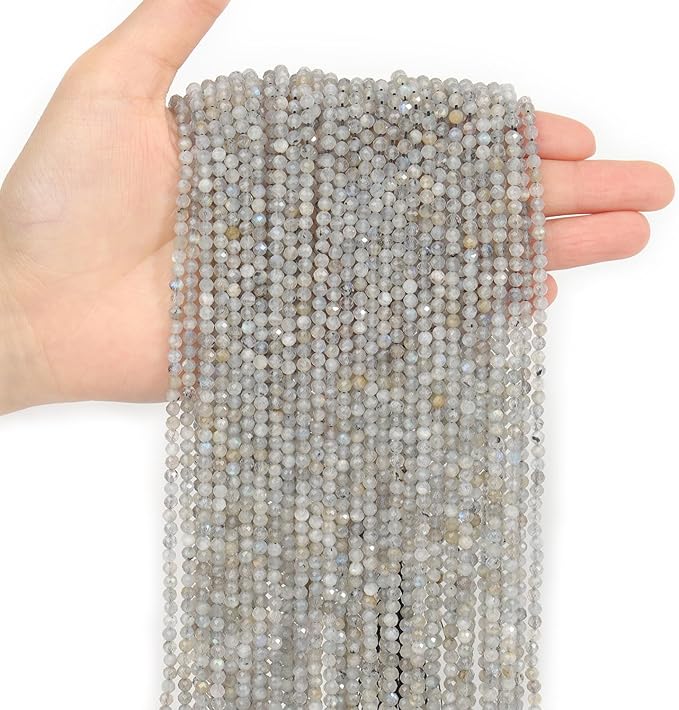 Song Xi 90pcs 4mm Natural Gray Labradorite Gemstone Beads Faceted Round Loose Stone Beads for Jewelry Making
