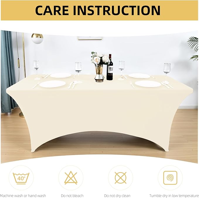 2-Pack 4ft Spandex Table Covers for Rectangular Folding Tables - Wrinkle Resistant Stretch Tight Table Cloths - Ultimate Fitted Table Protector for Parties, Banquet, and Wedding