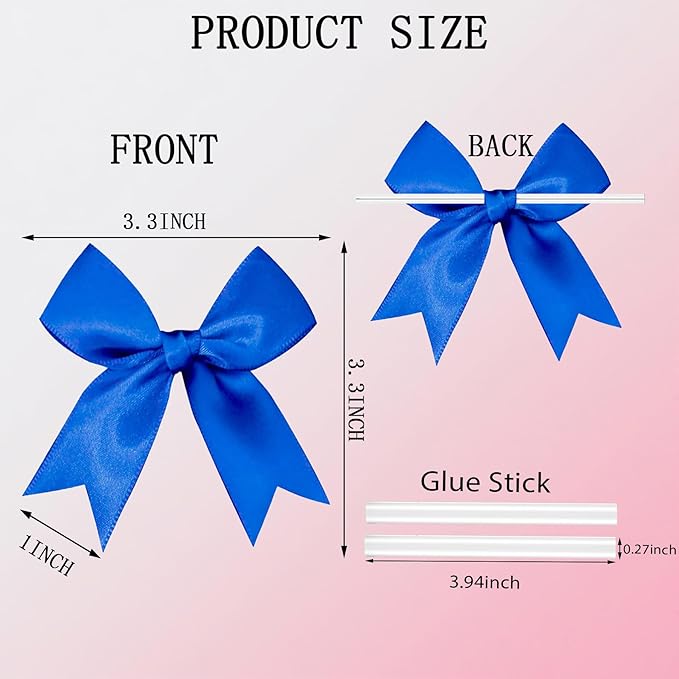 50 PCS Twist Tie Bows Satin Ribbon Bows 3.3 Inch Gift Wrap Bows Craft Bows for Gift Wrapping, Party Decorations Gifts Bag DIY Treat Bags Wedding Decor Baby Shower Christmas (Royal Blue)
