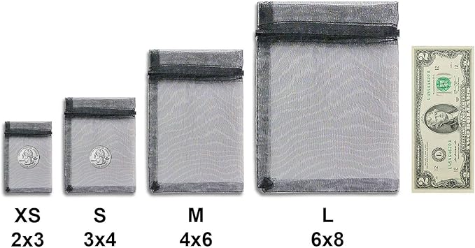 TheDisplayGuys 100-Pack 6x8 Black Sheer Organza Gift Bags with Drawstring, Jewelry Candy Treat Wedding Party Favors Mesh Pouch