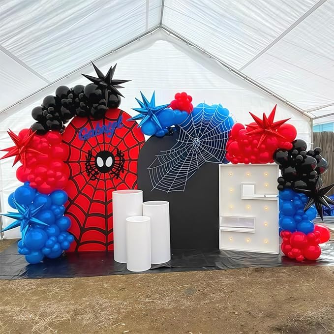 Red Blue Black Balloons, 12 Inch Royal Blue Red Confetti Latex Balloon with Black Helium Balloon Kit for Boys Spider Cool Man Halooween Theme Birthday Decor Graduation Party Decoration Supplies