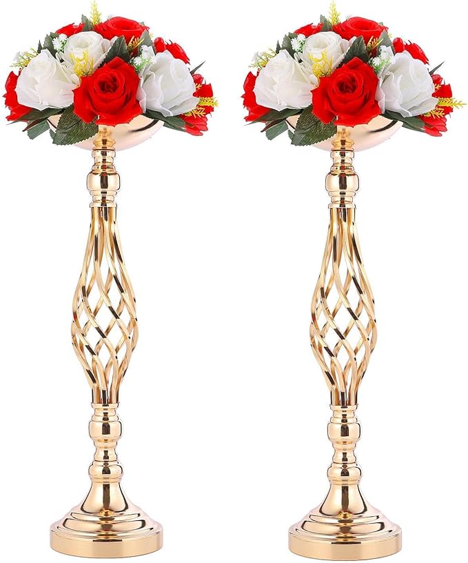 2 Pcs Wedding Centerpieces for Reception Tables, Twist Candleholders Stands Ornaments, Metal Centerpieces Flower Vase for Wedding Party Dinner Event Hotel Home Decor