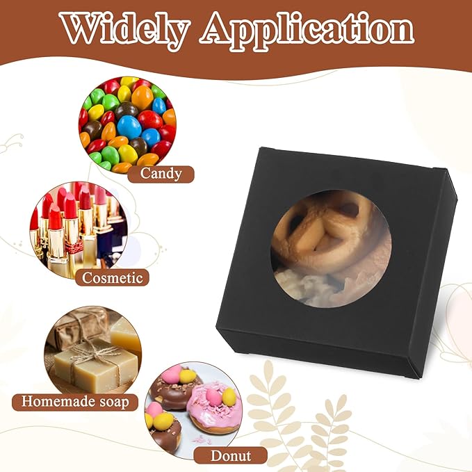 ADLABLD 150 Pcs Small Soap Boxes with Window for Homemade Soap Packaging, 3 * 3 Inch Black Soaps Wrappers Favor Gift Boxes for Homemade Soaps, Candy Chocolate, Bakery Cookies, Party Favor Box