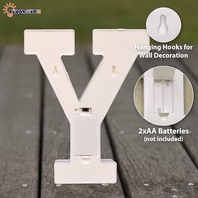 LED Marquee Letters Lights Sign Y, HXWEIYE Led Letter Lights 26 Alphabet, Light Up Number 0-9 Letters Sign Warm White for Party Home Birthday Anniversary Battery Powered (9 * 7.3 * 1.8IN)