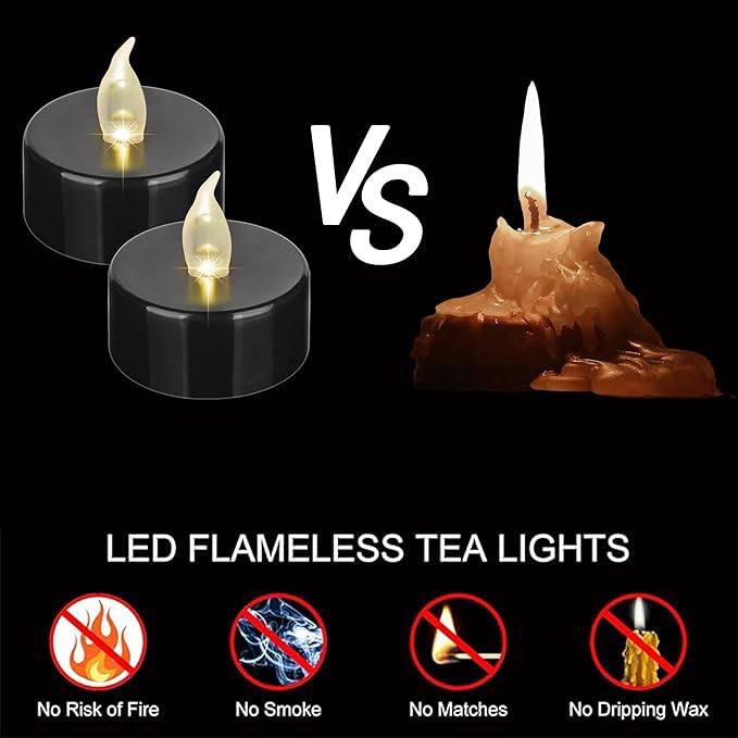 Nancia 50PACK Flameless LED Tea Lights Candles, Realistic and Bright Flickering Long Lasting 200Hours Battery-Powered, Ideal Party, Wedding, Birthday, Gifts Home Decoration Black