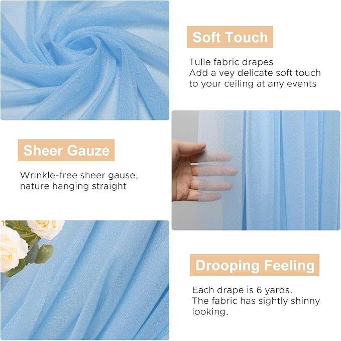 Wokceer Wedding Arch Draping Fabric 6 Panels 28.7" x 20FT Dusty Blue Drapes Sheer Fabric Backdrop Arch Draping Fabric for Wedding Ceremony Birthday Party Bridal Shower Decoration