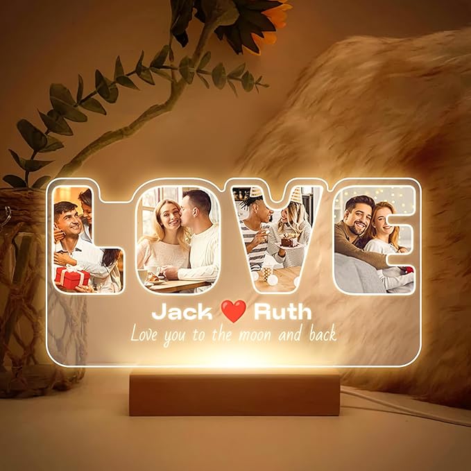 Custom Picture Frames with Photos, Personalized Photo Frame with Night Light, Customized Picture Frame, Personalized Anniversary Wedding Gifts for Women Men Her Him Boyfriend Girlfriend Couples