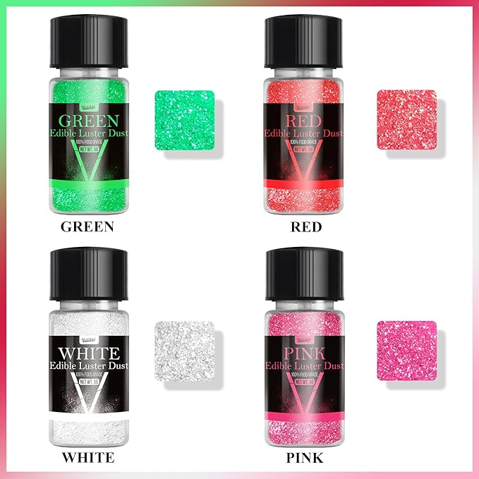 Edible Glitter - 4 Colors 5g/Bottle Halloween Luster Dust Edible Set, Food Grade Edible Glitter for Drinks, Cocktails, Cupcakes, Cookies, Candy, Glimmer Sprinkle Powder for Party Foods, Baking, Beverage
