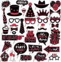 36 PCS Birthday Photo Booth Props Party Supplies Holiday Picture Decorations Photo Booth Props for Birthday Party Favors Pose Sign Kit Fun for Party (Red)