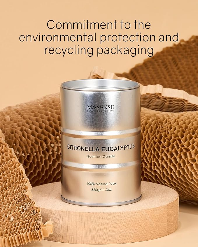 M&SENSE Scented Candle, Citronella Eucalyptus Medium Jar Candle for Men, 70 Hours Slow Burning Natural Soy Candles 11.3oz, Stress Relief Aromatherapy Candles Home Decor, Valentines Day Gifts for Him