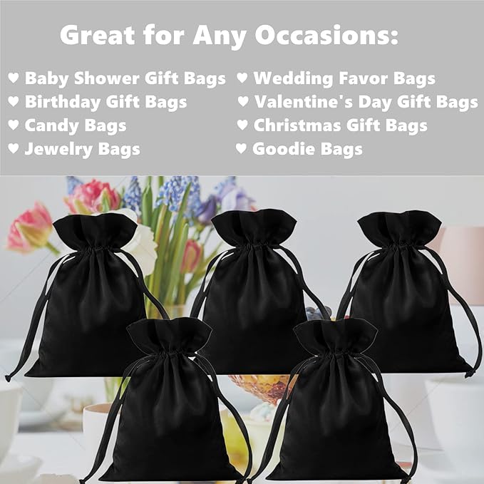 35pcs Black Satin Bags with Drawstring, 5x7 Inches Drawstring Gift Bags, Party Favor Bags Drawstring Pouch for Baby Shower, Bridal Shower, Christmas, Party Supplies, Candy, Jewelry Bags