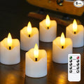 6 Pack Battery Operated Auto Daily Timer White Plastic LED Flameless Votive Candles, Long Runtime 1.6" x2.3" Flickering Tealight Candles with Remote Control