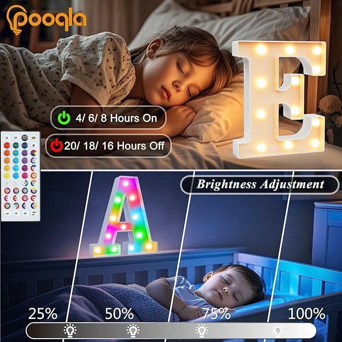 Pooqla Colorful Light Up Letters with Remote, Upgraded 35 Colors LED Marquee Letters, RGB Lighted Letter for Girls Teenager Gift, Birthday, Party, Wedding, Night Light, Room, Bedroom Decor, Letter G