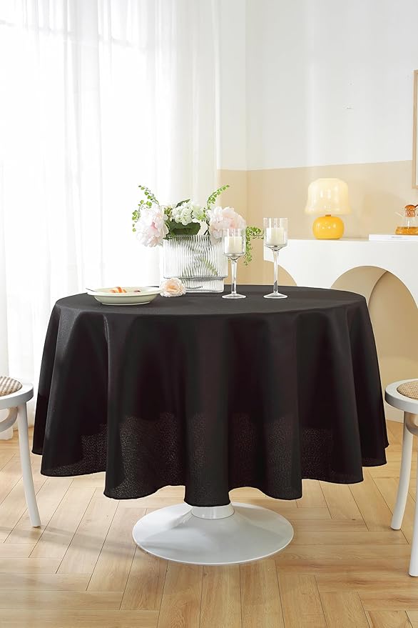 Craft And Party Round Tablecloth, 60 Inch Black Tablecloth, Polyester Fabric Washable Table Cloth for Home, Party, Wedding or Restaurant Use.