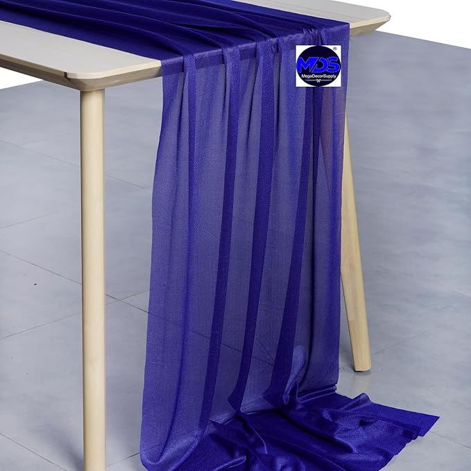 MDS Halloween Chiffon Table Runner - 15 Pack, 29 x 170 Inches, 14ft Each - Sheer Spooky Table Runners for Haunted House Parties, Trick-or-Treat Tables, Witchy Décor, Wedding & Events - Royal Blue