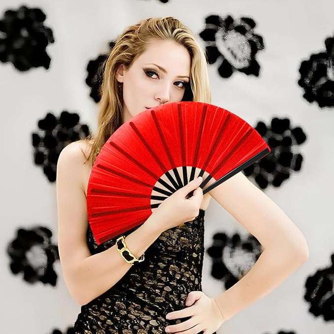 13inch Large Rave Fan Popping Clacking Fans for Line Dancing,Hand Fans for Women Foldable,Boots on The Ground Fan,Portable for Outdoor,Wedding,Party,Decoration (6pcs red)