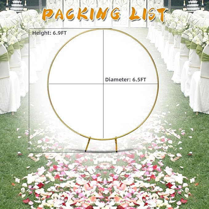 Round Backdrop Stand Circle Arch, 6.5ft Golden Metal Balloon Arch Kit for Party Decoration Wedding Arch Flower Ring Stand Harfirbe