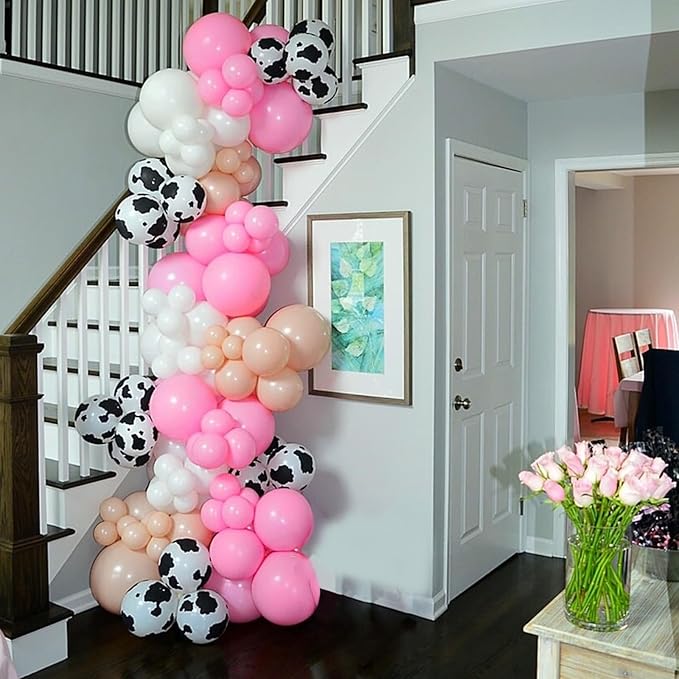 Cow Print Balloons, 52 PCS 12 Inch Maca Pink Brown Rose Gold Cow Balloons Helium Latex Balloons for Birthday Baby Shower Cow Print Party Cowgirl Rodeo Party Farm Party Decorations Supplies