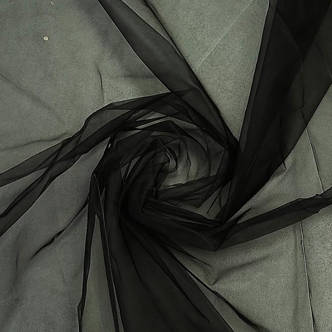 VDS Black Organza Fabric, 50 Yards Continuous, 45” Wide, Wedding Party Decoration Iridescent Crystal Sheer Shiny Organza Tulle Bridal Dress DIY Crafts Costume Sewing Backdrop Arch Cloth