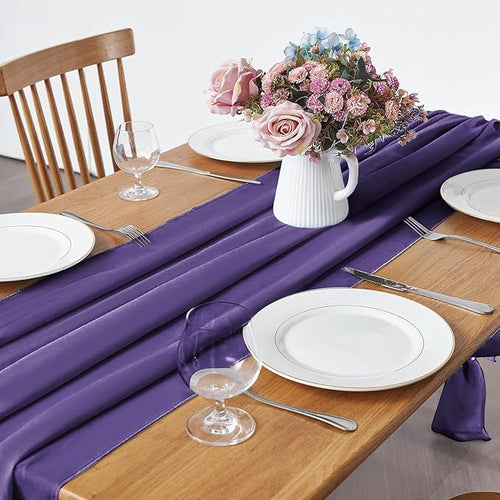 2 Pack 10Ft Chiffon Purple Table Runner Sheer 29x120 Inch for Romantic Wedding Decor Bridal & Baby Shower Birthday Rustic Party Decoration