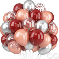 Burgundy Rose Gold Balloons, 52 PCS 12 Inch Wine Red Silver Rose Gold Latex Balloons with Confetti Balloons for Women Girls Birthday Wedding Bridal Shower Party Anniversary Decoration