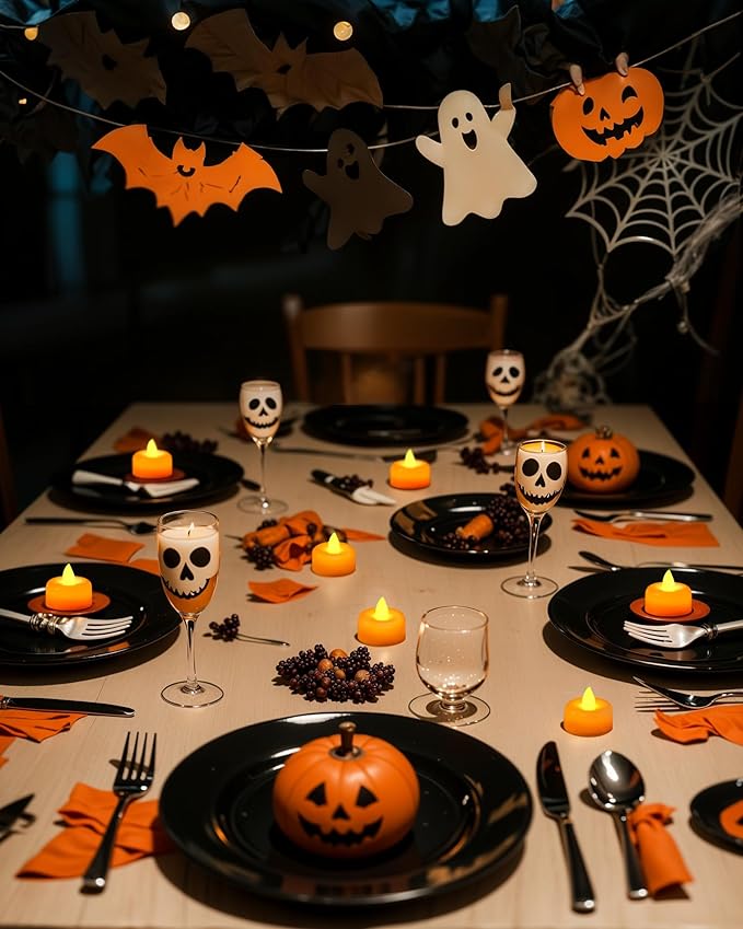 Amagic 24 Pack Halloween Orange Flameless LED Tea Lights Candles Battery Operated, Electric Fake Tealight Candles for Votive, Wedding, Table Centerpiece, Party, Holiday Decor, Christmas