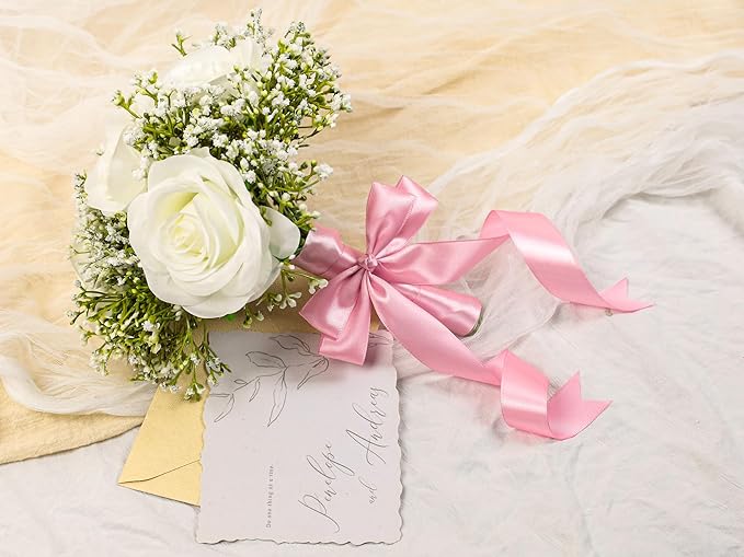 Rose Pink Satin Ribbon 1 inch X Continuous 50 Yards, Single Face Polyester Ribbon Perfect for Gift Wrapping, Flower Bouquet, Wedding Decor, Crafts, Bow Making, Sewing and More